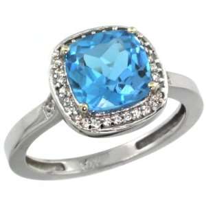  10k White Gold ( 8 mm ) Engagement Swiss Blue Topaz Ring w 