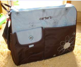 big Blue brown Embroidery Baby Diaper Nappy Changing Bag + mats M 