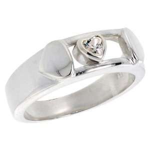  Sterling Silver Heart CZ Band Ring (Available in Sizes 6 
