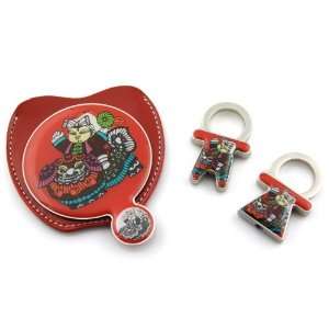   Mirror With His and Hers Zipper Charm Key Chain Soft Décor Bag Lock
