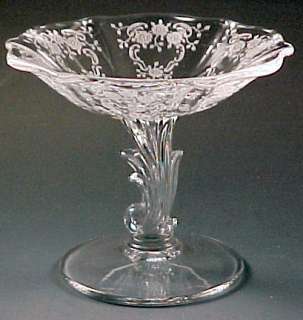 Fostoria Meadow Rose Etched Crystal Baroque Compote
