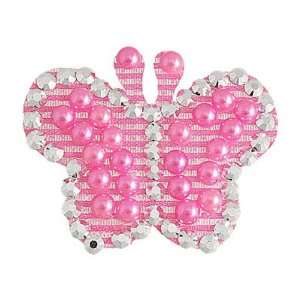   Pink Butterfly Shape Artificial Pearls Adorn Fringe Hair Stick Beauty