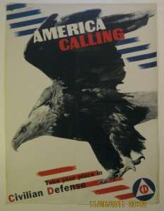 America Calling  1941 Civilian Defense Poster Eagle EXC  