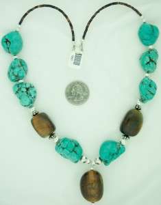 Little Native American Artist 925 Silver Turquoise & Tigers Eye AZ 