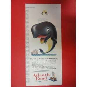 Atlantic Bond paper. 1950 Print Ad (Whale/Bird/boat.) Orinigal Vintage 