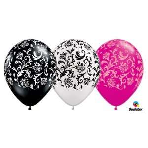    11 Damask Print Black White Pink Latex Balloons (5) Toys & Games