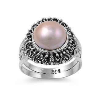   Silver 17mm Mabe Pearl Stone Ring (Size 6   9)   Size 8 Jewelry