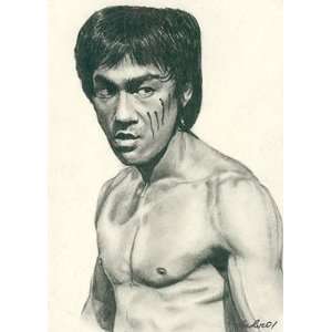 Bruce Lee Portrait Charcoal Drawing Matted 16 X 20