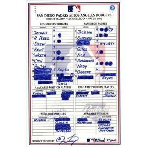   vs. Dodgers 6 28 2005 Game Used Lineup Card 