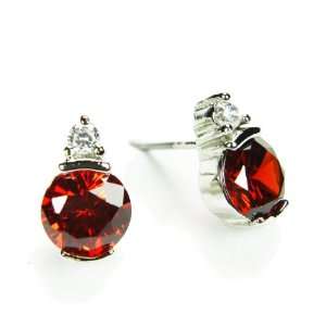   CZ Stack Earrings, Garnet Colored & Diamond Colored CZs, Post Jewelry