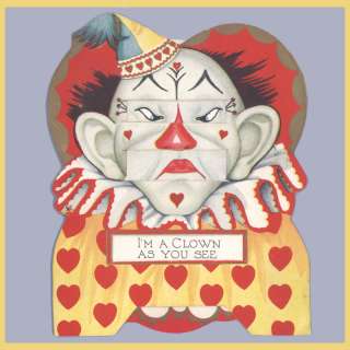 Vintage Valentines Day Card 1930s CLOWN Mechanical  