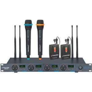  UHF 4 Channel Wireless Mic System With 2 Handheld and 2 