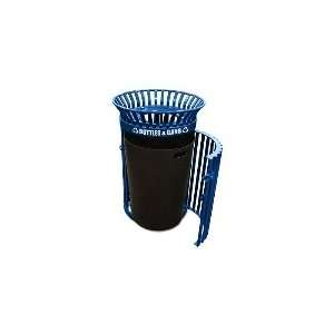  Outdoor Gated Slatted Metal Recycling Container, Blue