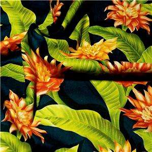 Andover Cotton Fabric Hawaiian Floral on Black, BTY  