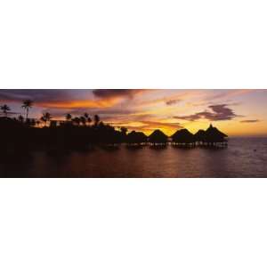  Silhouette of Stilt Houses on the Beach, Bora Bora, French 