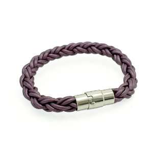  Purple Braided Cord Leather Bracelet With Stainless Steel 