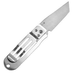  One/Half Sided Silver Stainless Steel Framelock Folding Pocket Tanto 