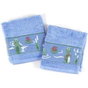  Froggy Blue Cotton Washcloths 12x12, Set of 2