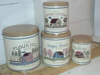 Vtg Shabby Urban Farmouse Primitive Tin Canister Set  