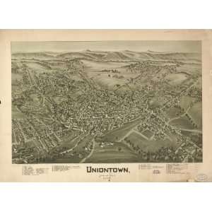  Historic Panoramic Map Uniontown, Pennsylvania, 1897 