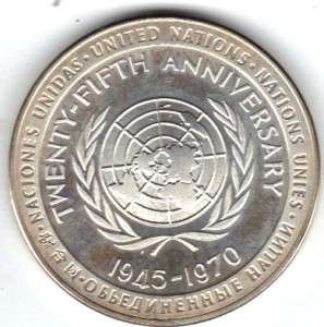 1970 United Nations 25th Anniversary Medal Franklin Mint Sterling 