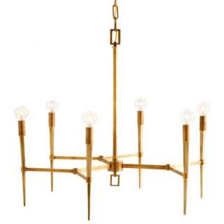 Antiqued Brass Art Deco 6 Light Chandelier  