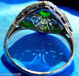   Diamond unique Art Deco Platinum Emerald Engagement RING 5  