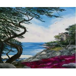  Carmel Cypress Tree Seascape Iverson Original Oil Painting 