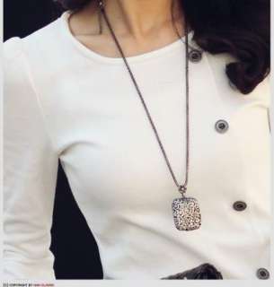   Lady Long Puff Sleeve Unilateral Button Dress White Black 6975  