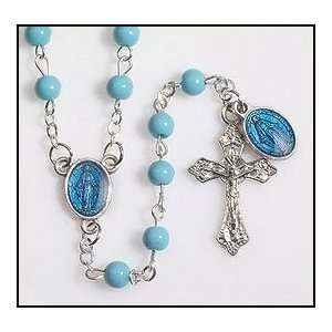 Disc Miraculous Medal Glass Rosary with Dangle, Small Glass 4mm Beads 