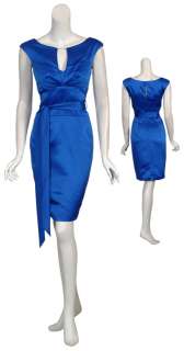 KAY UNGER Radiant Cobalt Blue Fitted Satin Dress 4 NEW  