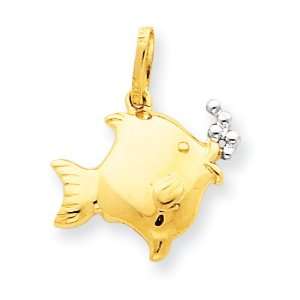    14k Gold & Rhodium Polished Open Backed Fish Charm Jewelry