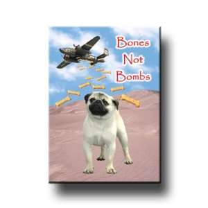  Pug Bones Not Bombs Fridge Magnet (Fawn) 