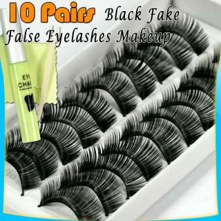   10 Long False Fake Eyelashes Eye Lash Makeup + Glue Kit #228  