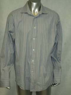 Mens FACONNABLE Blue Striped Cotton Dress Shirt Sz 7 17.5 L  