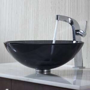    12mm 15100CH Clear Black Glass Vessel Sink and Typhon Faucet Chrome