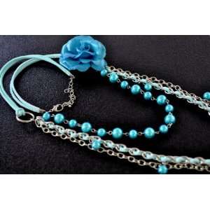  Exotic Blue Pearl and Flower Encircled with Ribbon Layered 