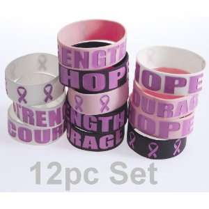 12pc Breast Cancer Awareness Jumbo Rubber Wristbands Wristlets Pink 