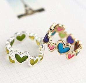 Alloy multi color heart to heart ring one size R06  