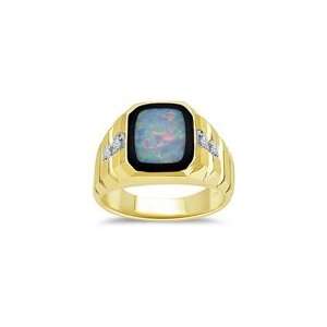    0.06 CT CLASSIC GROOVE SIDES ONYX & OPAL MENS RING 9.0 Jewelry