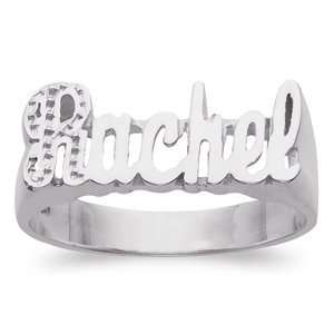  Sterling Silver Large Script Diamond Cut Name Ring 