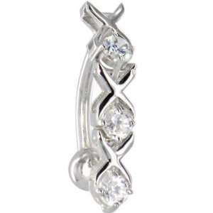   14kt White Gold Top Mount Cubic Zircoina Xoxo Belly Ring Jewelry