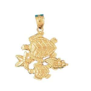  CleverEves 14K Gold Pendant Turtle, Starfish, and Shell 3 