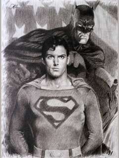 Superman Batman Sketch Portrait Charcoal Pencil Drawing  