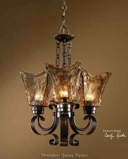 Old World Tuscan 3 Light Bronze Chandelier Colored Glass Globes  