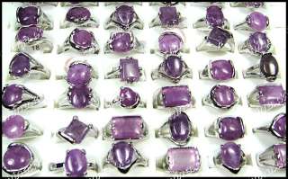   jewelry lots 6pcs Natural Purple Turquoise silver rings Fashion style