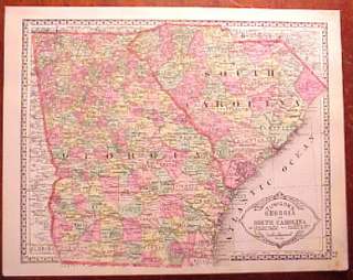 Georgia South Carolina 1888 Tunison detailed lithograph  