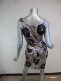 Tuleh Black/Silver Floral Sleeveless Straight Dress 40  