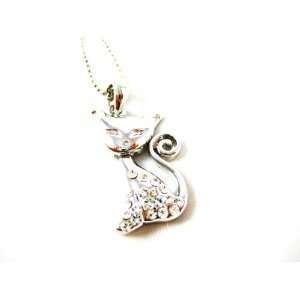 Ball and Chain Cat with Crystal Stud Charm 15.5 Necklace