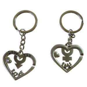 com His And Her Linking Heart Keychains   Male Female Symbol Linking 